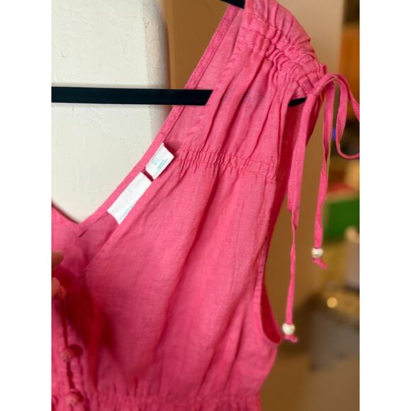 Cynthia Rowley Smocked Waist Sleeveless Linen Pink Blouse Size L 8-12 - Picture 3 of 5